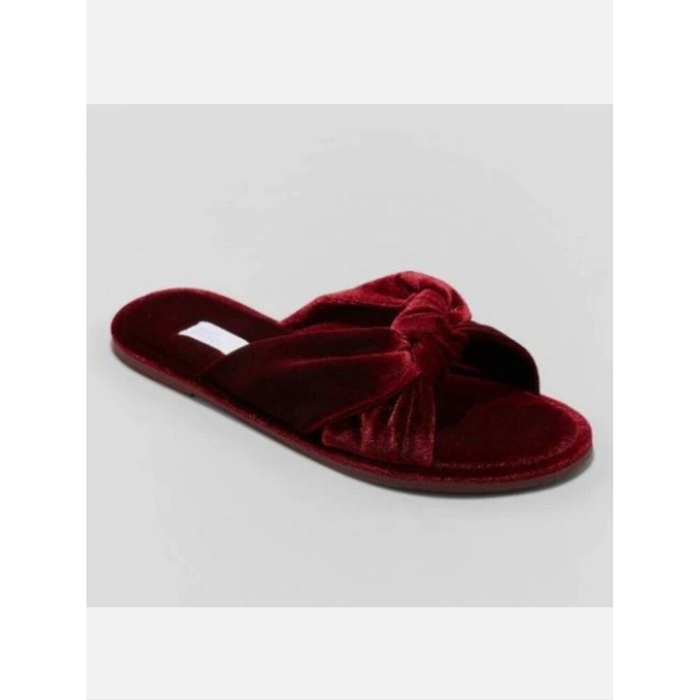 Stars Above Burgundy Gracie Velvet Knotted Slide Slippers size Large NWT